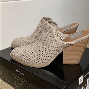 Taupe slide on heels